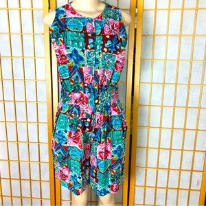 Tangibles Vintage Button Front Vibrant Romper Sz M